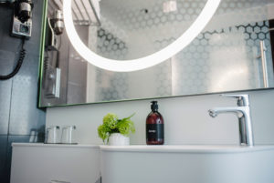 badrum-närbild-på-handfatet-med-tvål-och-en-växt-spegel-på-väggen